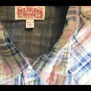 True Religion Blue Pink Western Snap Shirt M